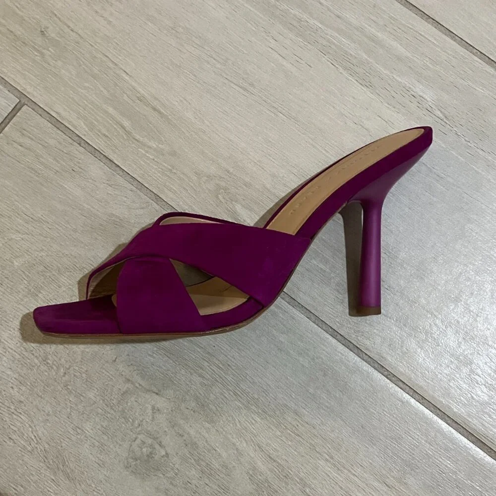 Veronica Beard Alsea Raspberry Pink Suede Mule Heels Square Toe Sandals Sz 8.5